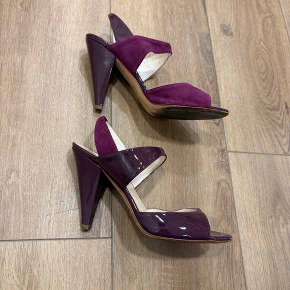 Y2K 🌟CHRISTIAN DIOR🌟 SUEDE PATENT LEATHER OPEN TOE SLING BACK HEEL PURPLE 38.5 - Picture 9 of 13